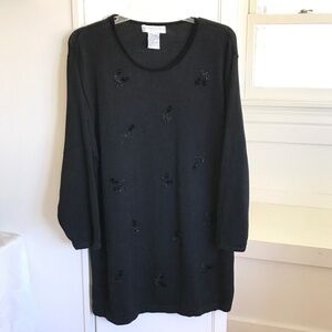 VICTORIA JONES Velvet Beaded Sweater Black Long Sleeve Women’s Plus Size 1X